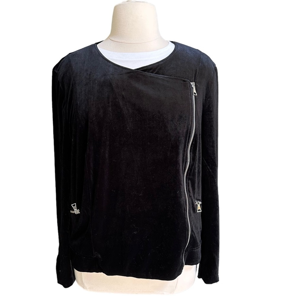 Lane Bryan Womens Long Sleeve Black Velvet With Front Zip Tops Size: 18/20